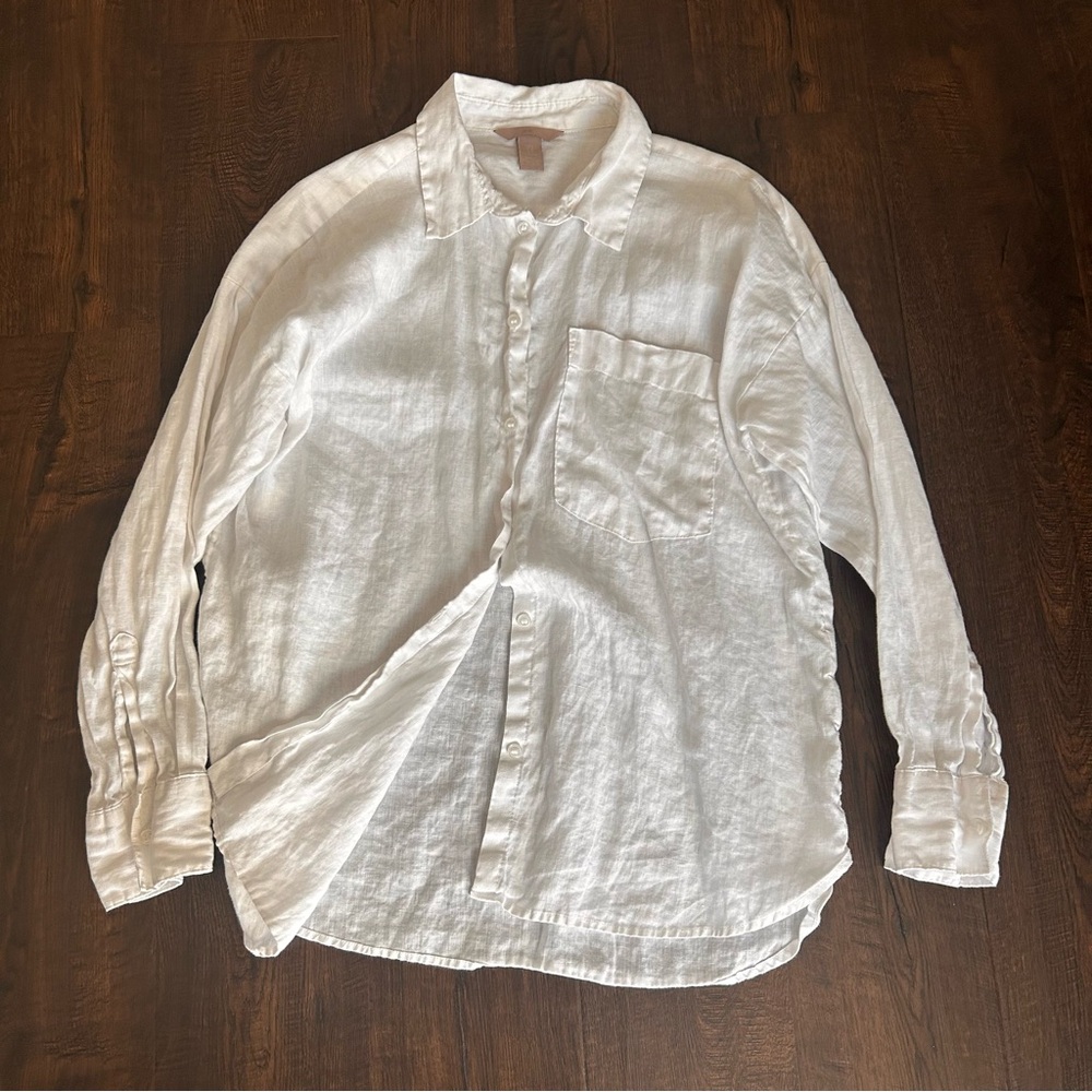 ⛔️SOLD⛔️H&M linen button down shirt ~ white ~ medium
